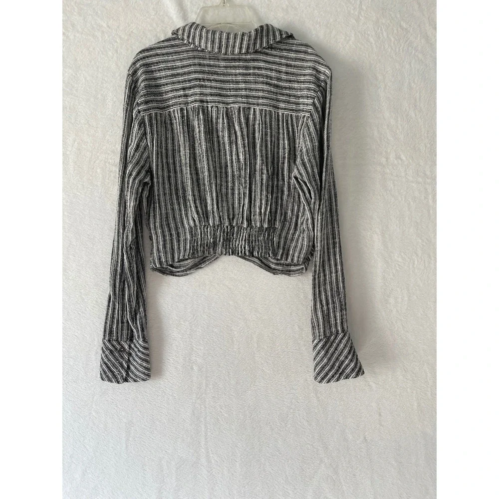 Free People Lust For Life Woman's Med Striped Twist Front Cropped Blouse Top